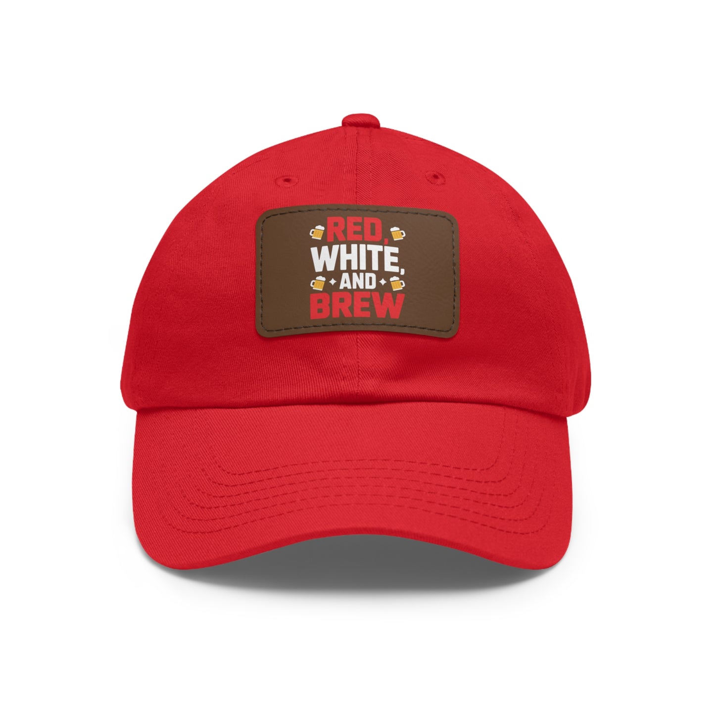 Red White and Brew Dad Hat with Leather Patch - Perfect for Beer Lovers