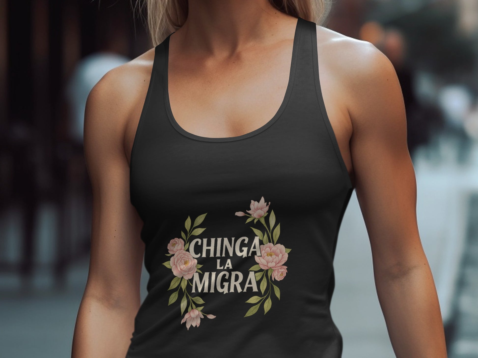 Floral Chinga La Migra Print on Women's Tank Top Product