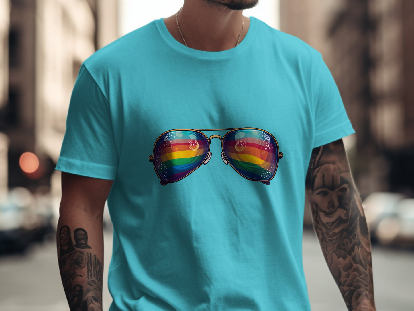 Vibrant Rainbow Sunglasses Design Graphic Tee product type