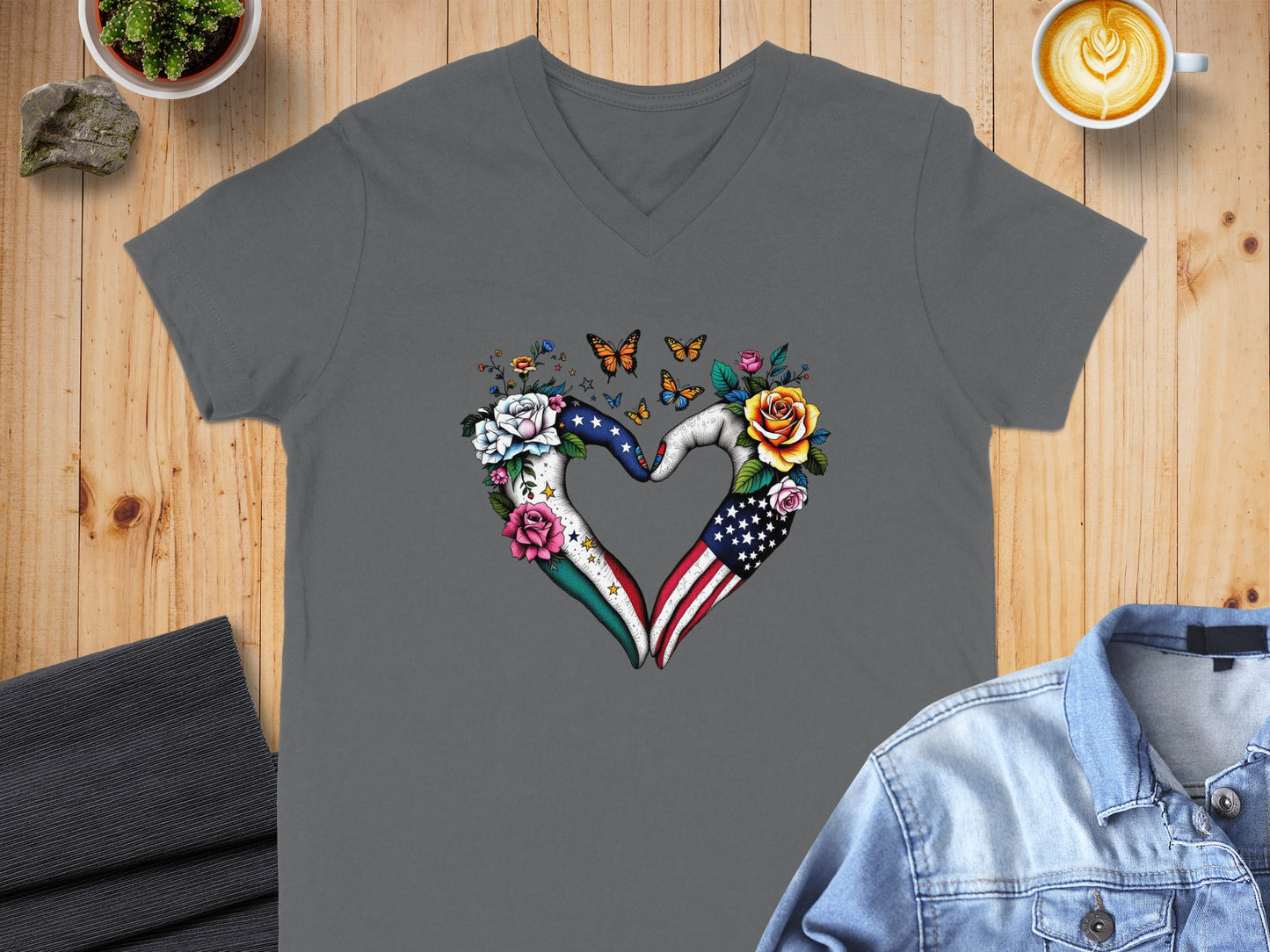 Heart Shaped Hands with Butterflies and Roses T-shirt product type