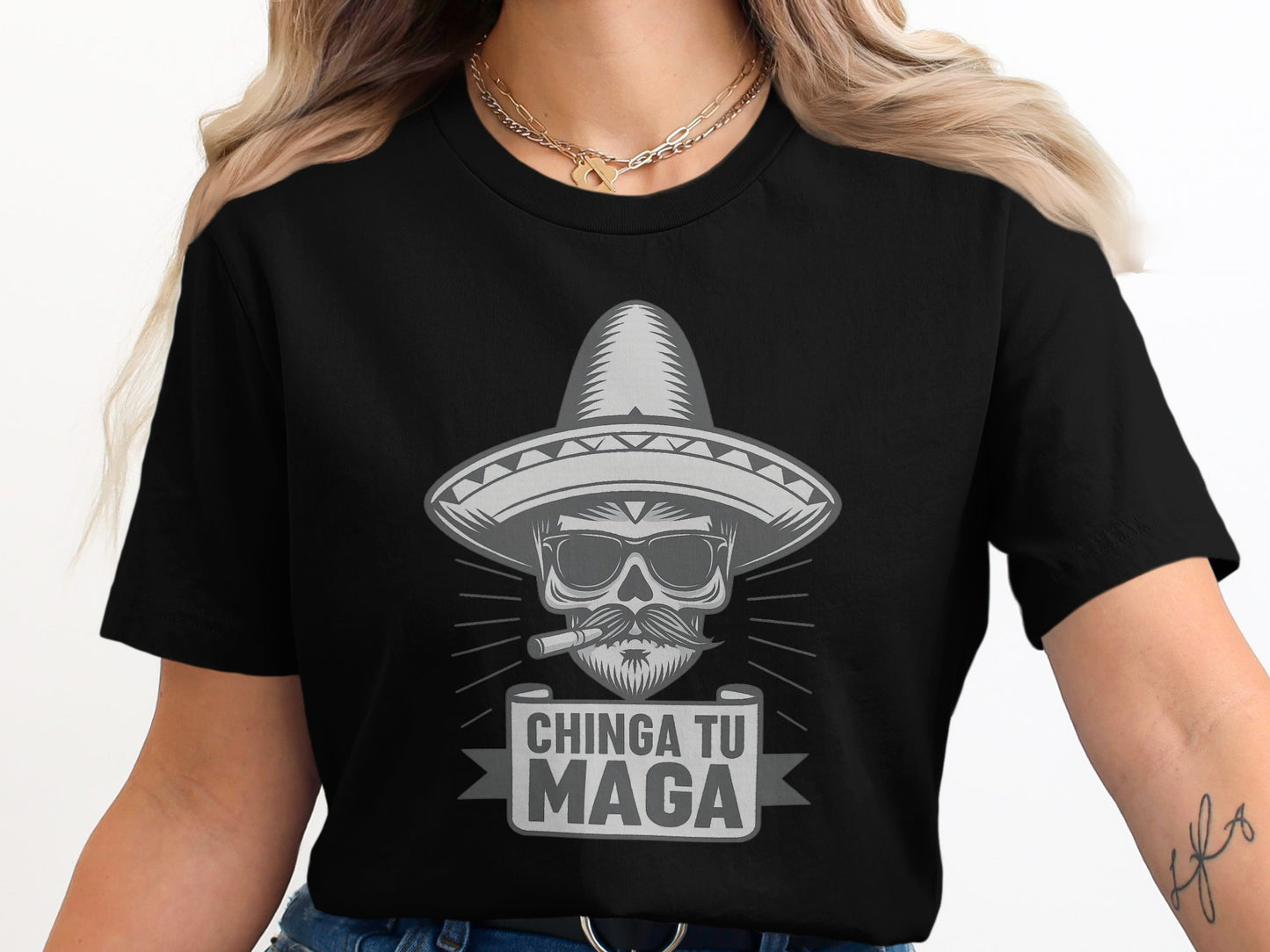 Chinga Tu Maga Sombrero Skull Graphic T-Shirt product