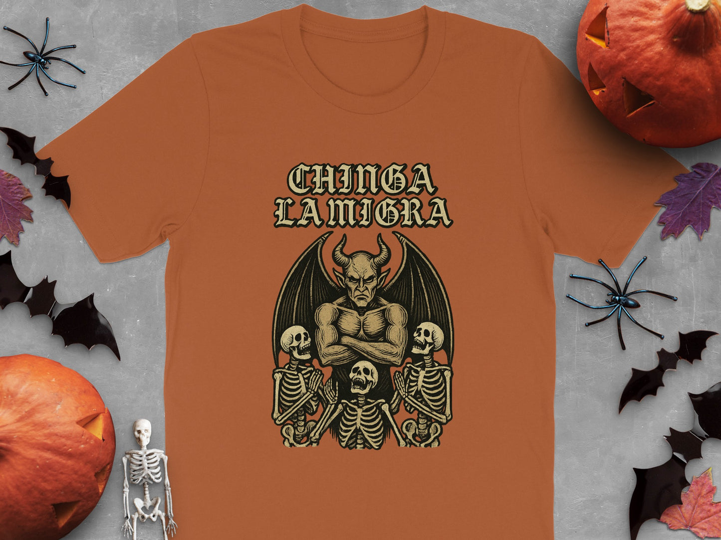 Chinga La Migra Devil Skeletons Graphic Shirt product type