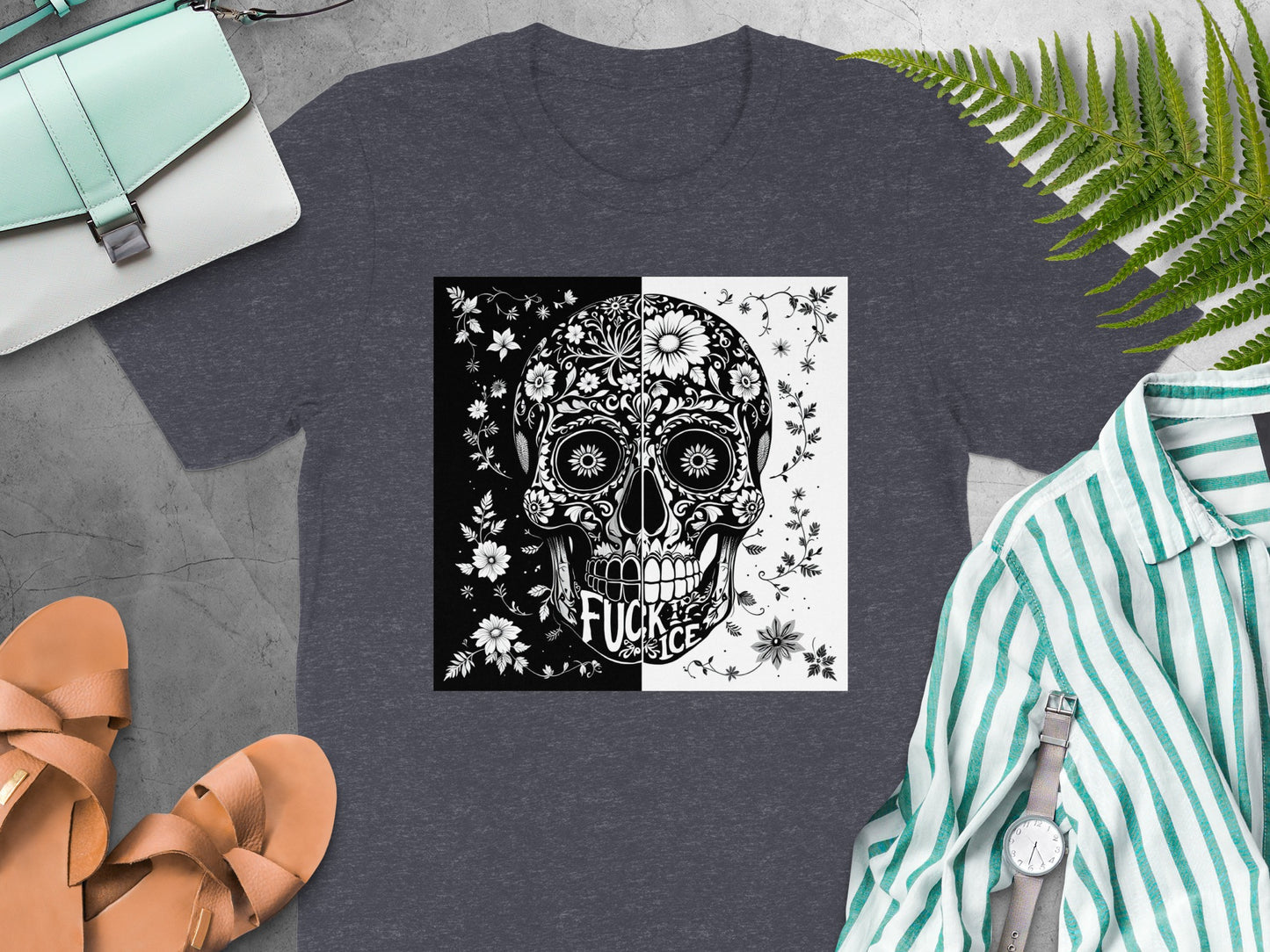 Bicolor Intricate Skull Graphic Short Sleeve Shirt product