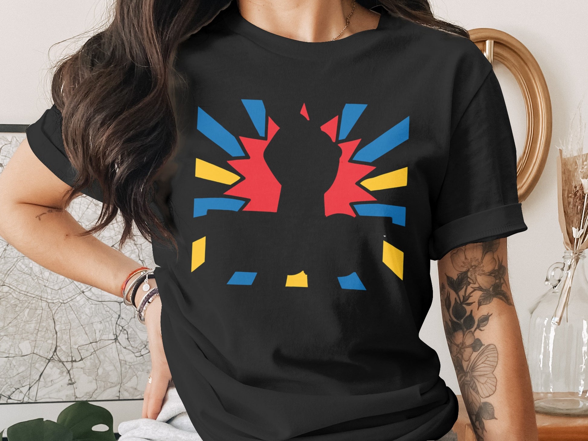Colorful Abstract Cat Silhouette Print T-Shirt product