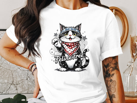 Feline Free Cat Graphic Design White Shirt product type