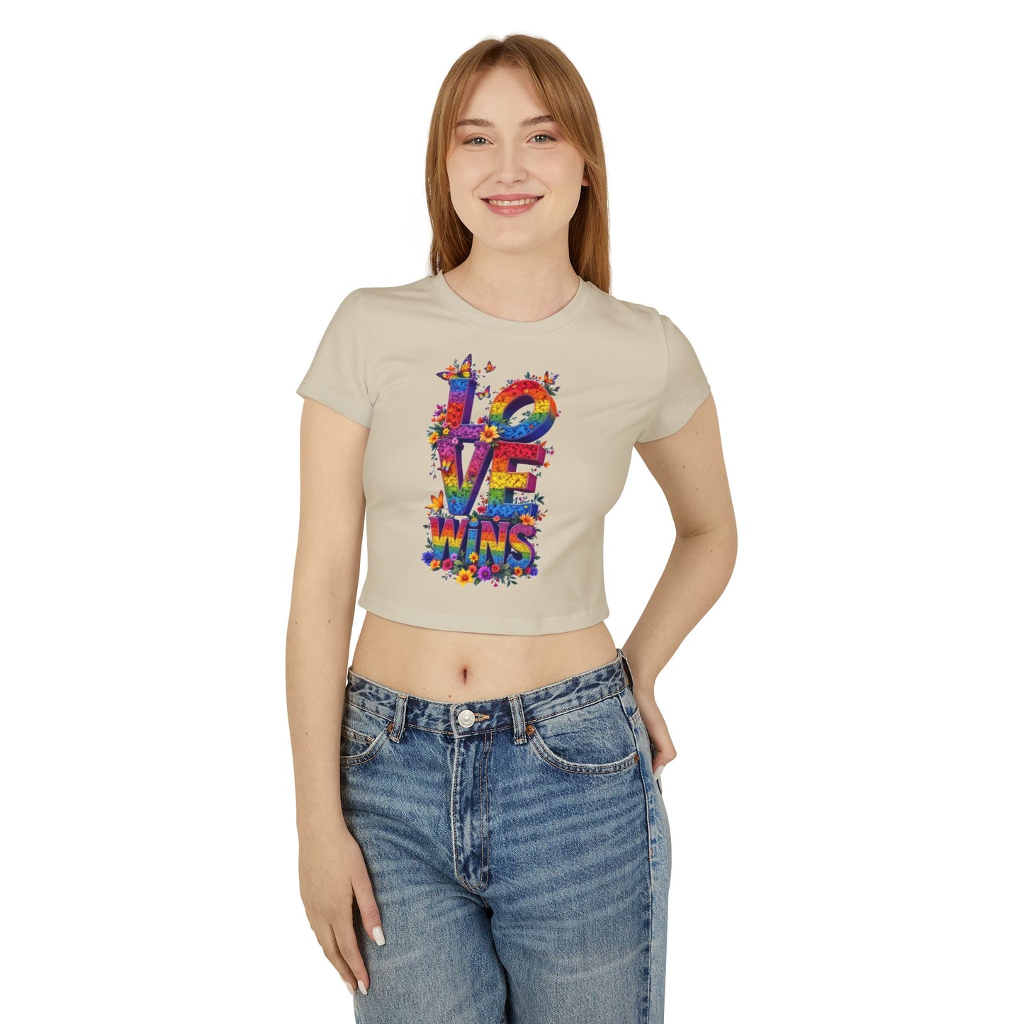 Colorful Love Wins Baby Tee for Women - Floral Design Celebrating Pride