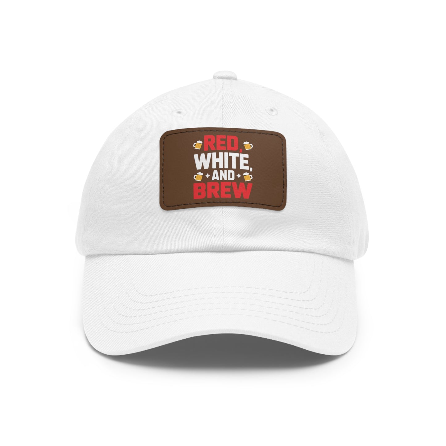 Red White and Brew Dad Hat with Leather Patch - Perfect for Beer Lovers