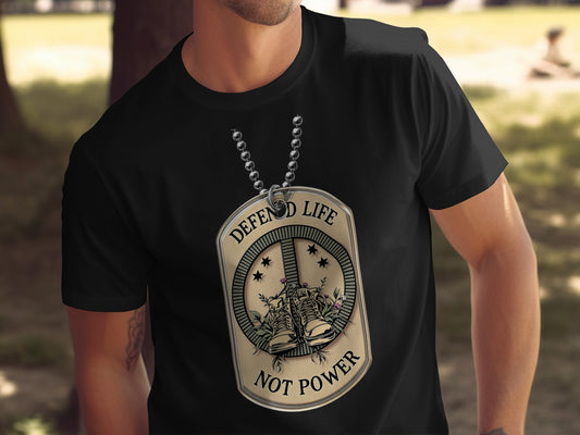 Defend Life Not Power Graphic Tee for Casual Wear