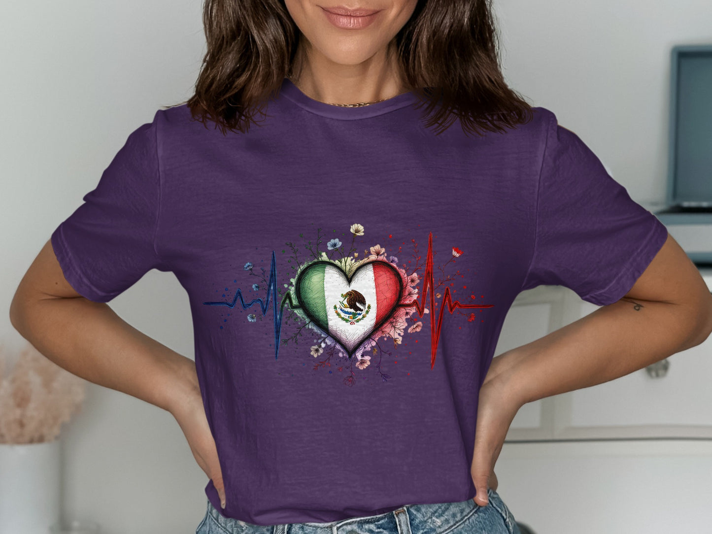 Heartbeat Floral Heart Design Graphic T-shirt product