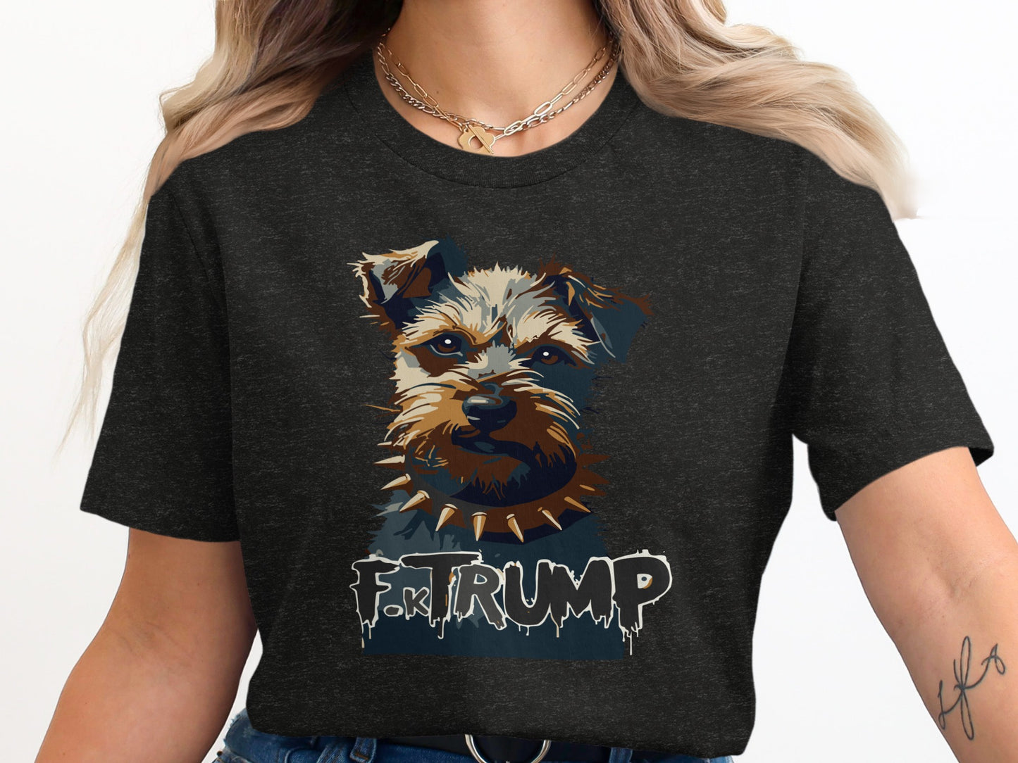 Edgy Graphic Dog with Spiky Collar Shirt Product Type