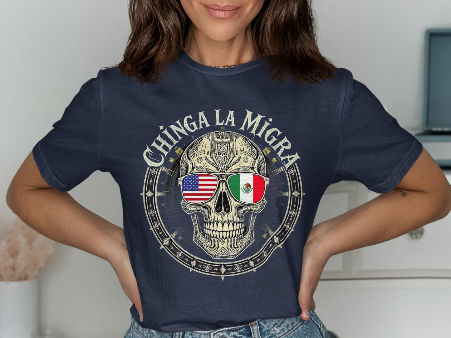 Chinga La Migra Skull Design Patriotic T-shirt product type
