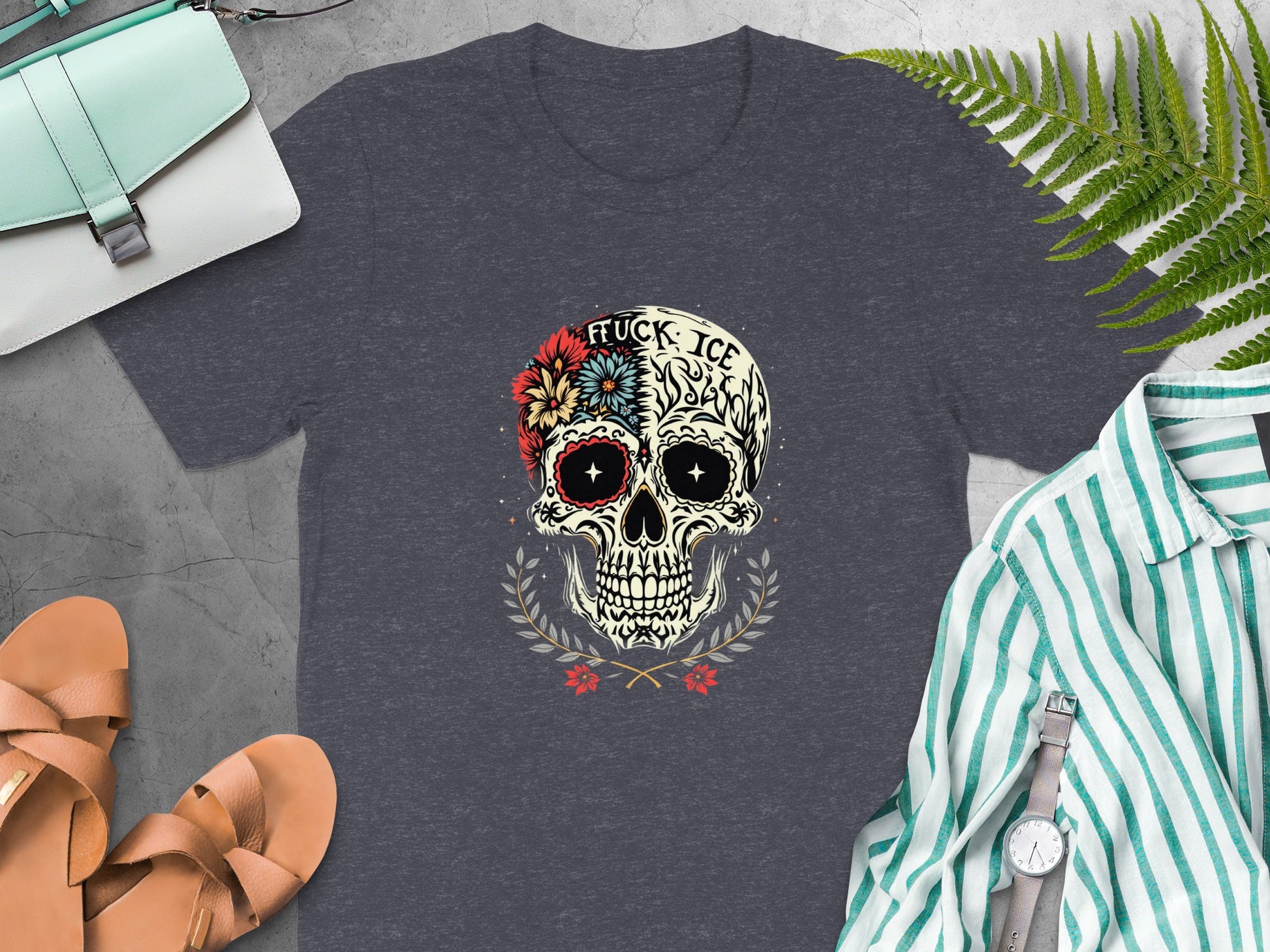 Unique Floral Skull Graphic Tshirt product