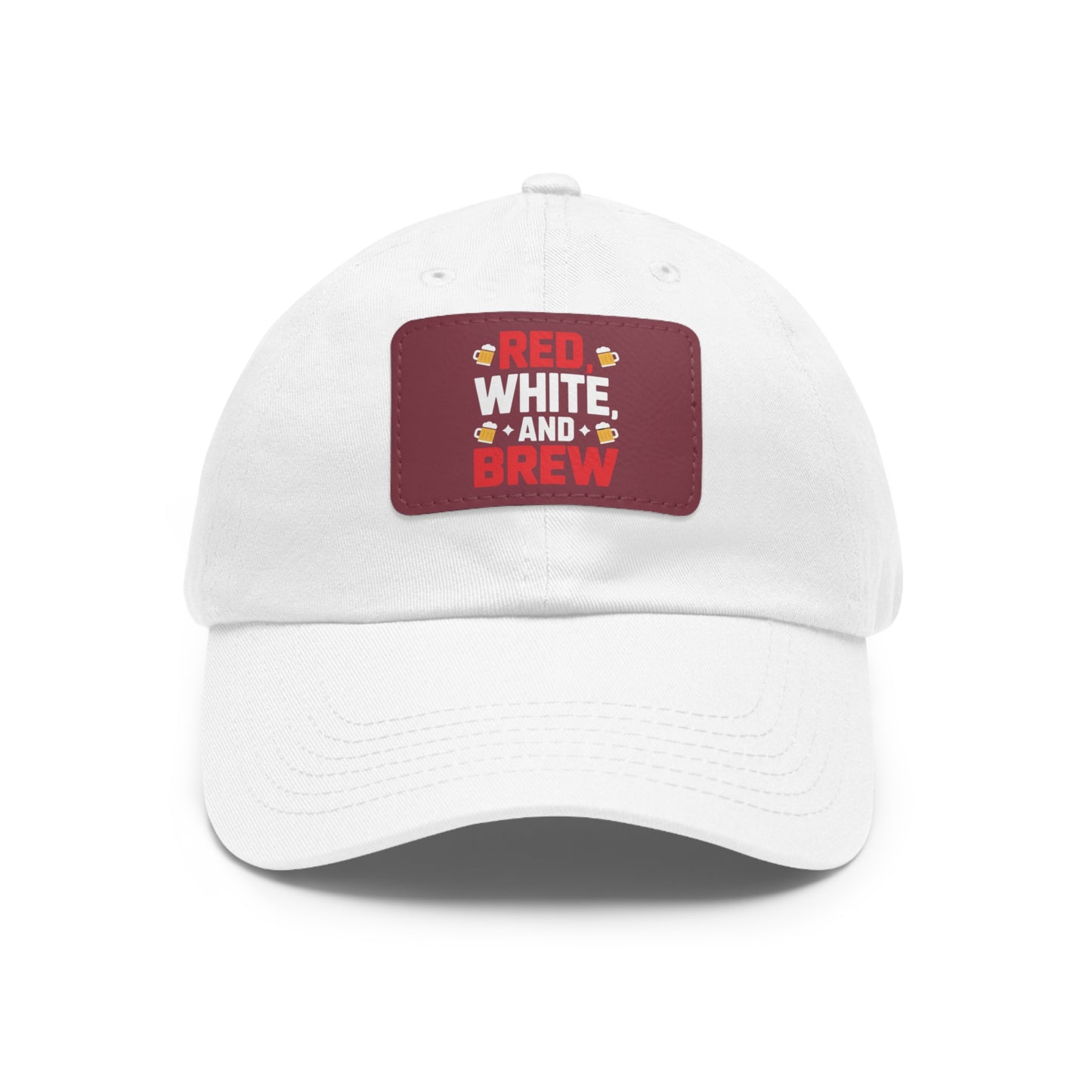 Red White and Brew Dad Hat with Leather Patch - Perfect for Beer Lovers