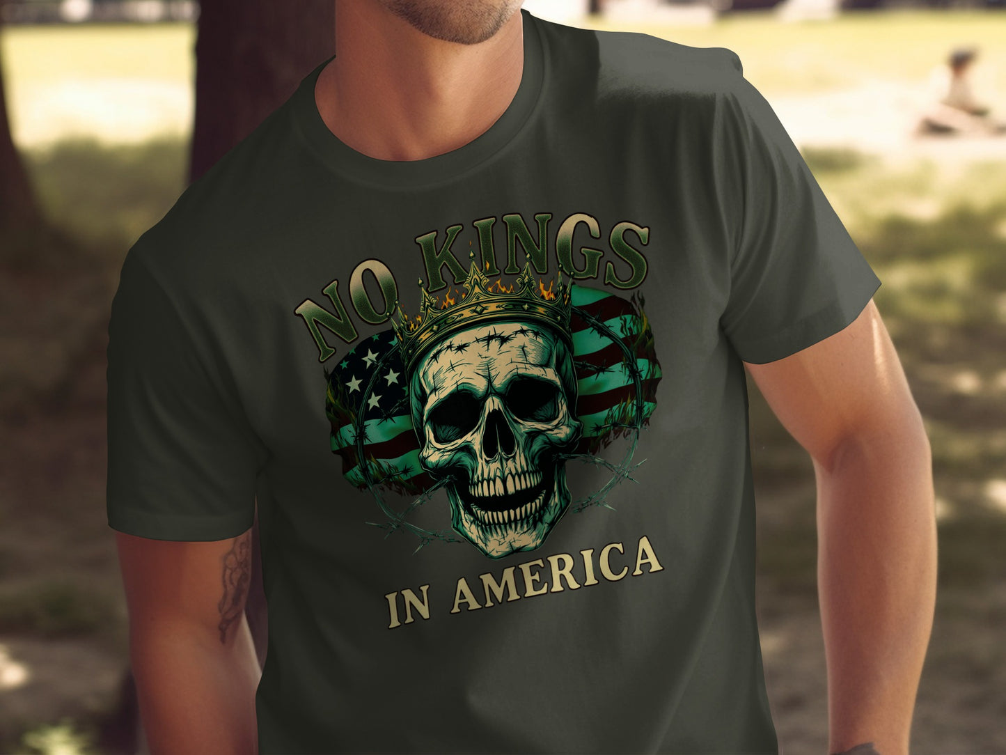 No Kings In America Skull Themed T Shirt