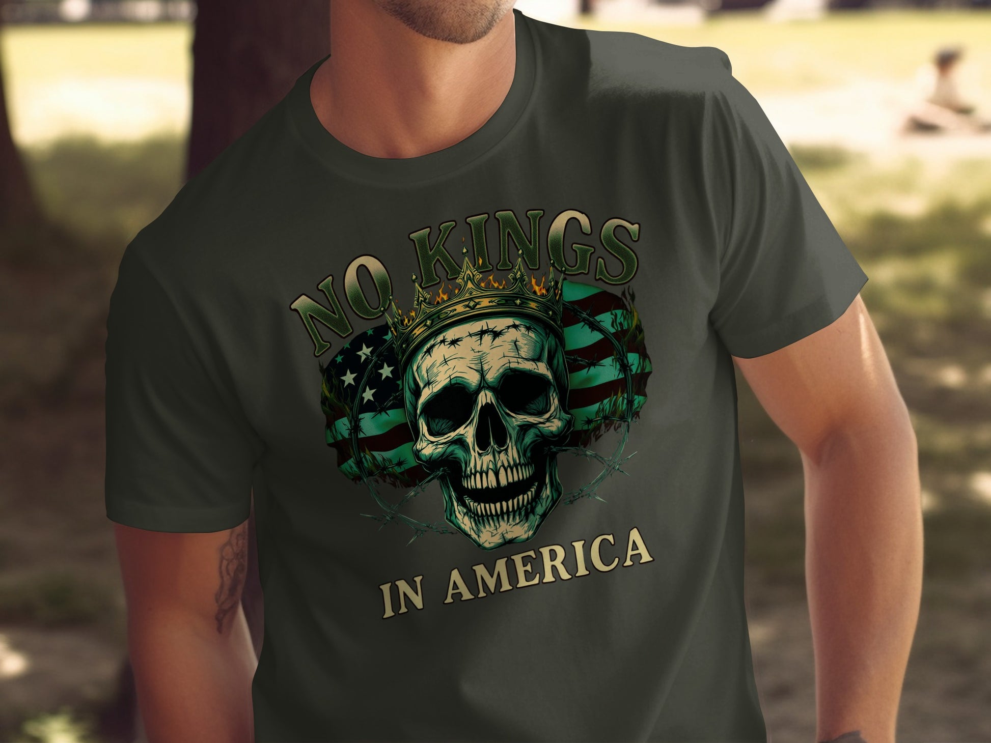 No Kings In America Skull Themed T Shirt