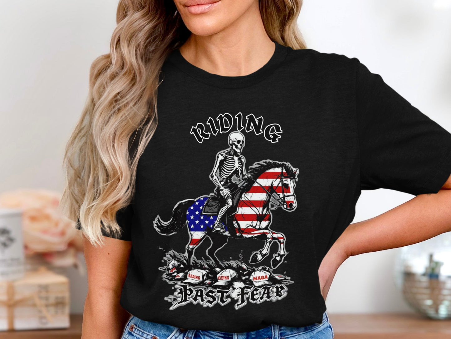 Riding Past Fear Skeleton Horse Graphic T-Shirt product