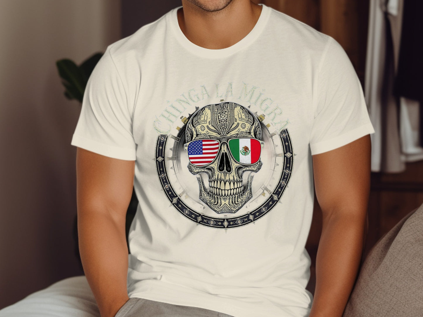 Chinga La Migra Skull American Mexican Flag T-shirt product