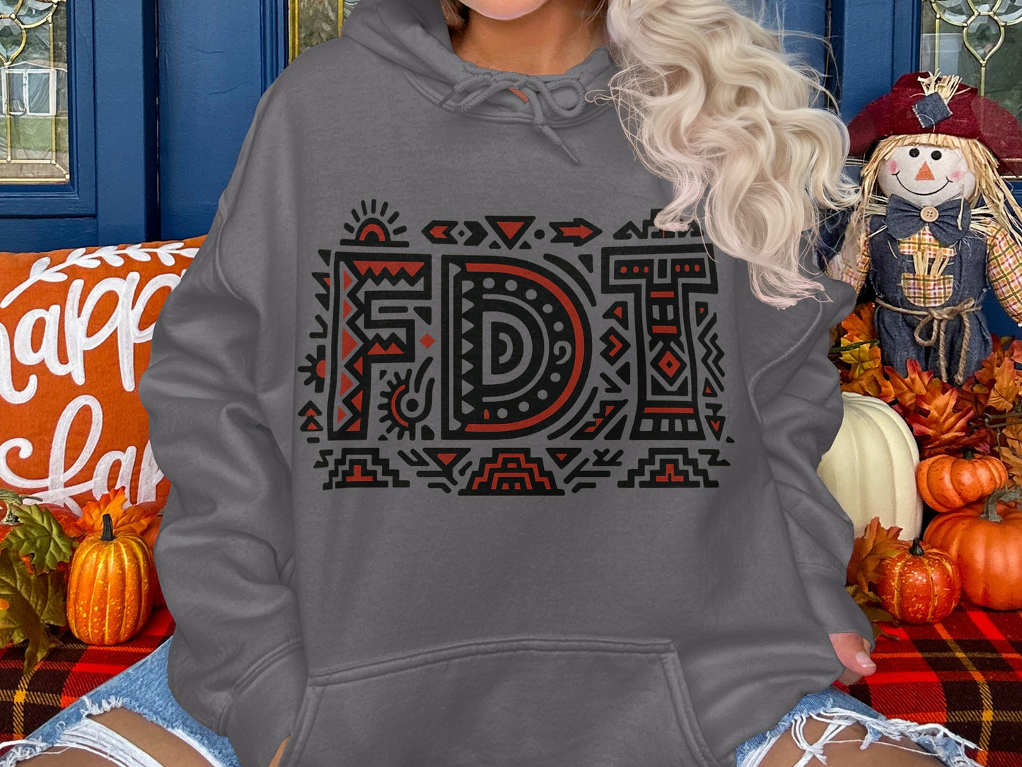 Cozy Trendy Gray FDTI Patterned Fall Hoodie product type