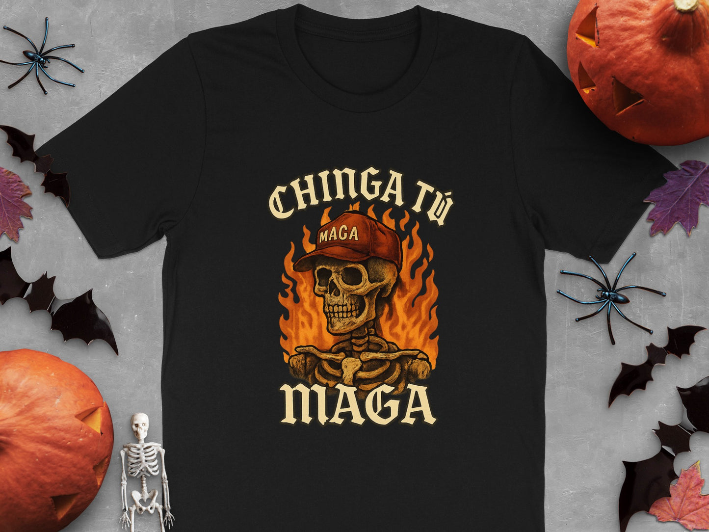 Chinga Tu Maga Skull in Cap Graphic Black Shirt product