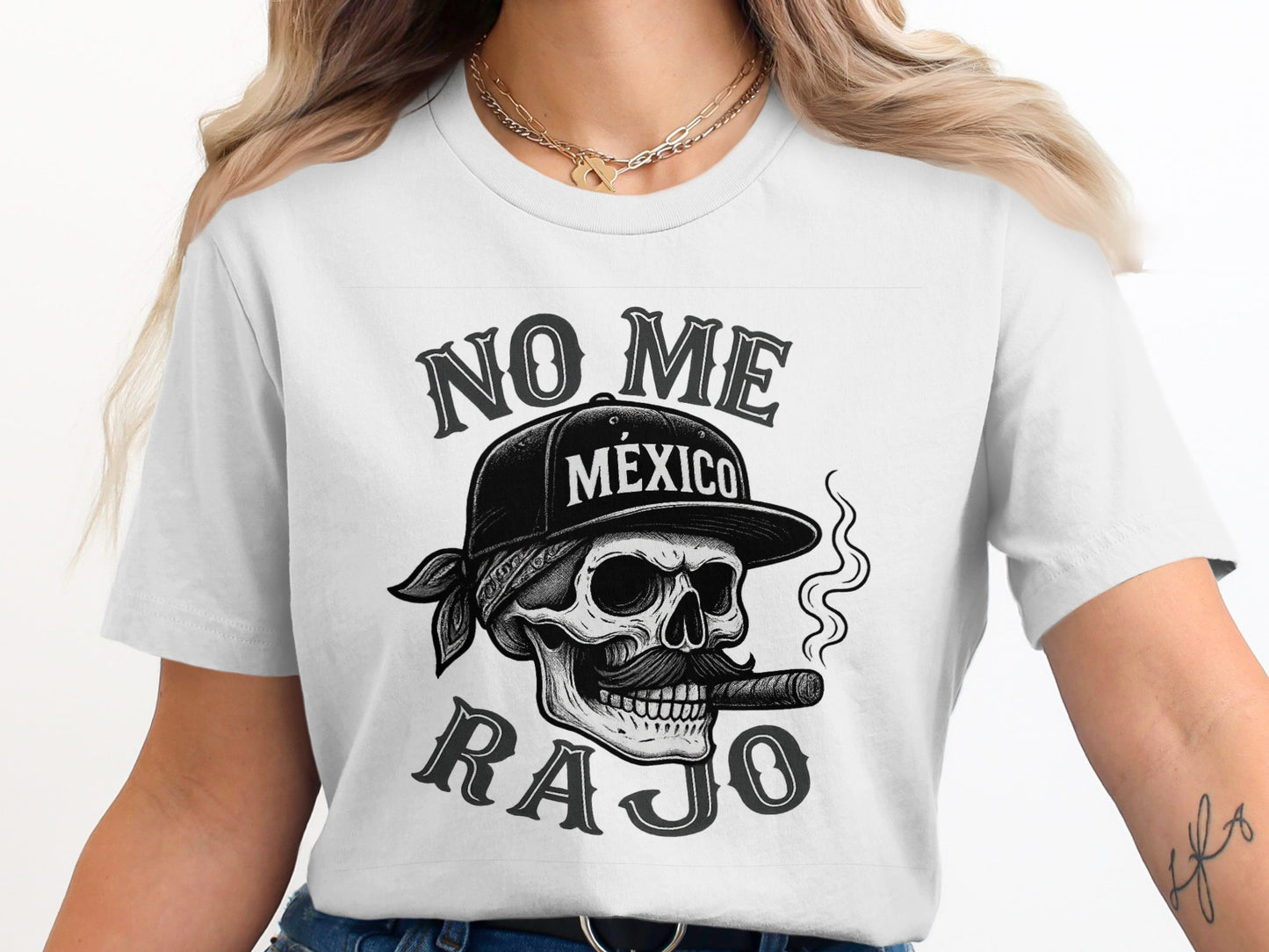 No Me Rajo Skull Design White T-shirt product type