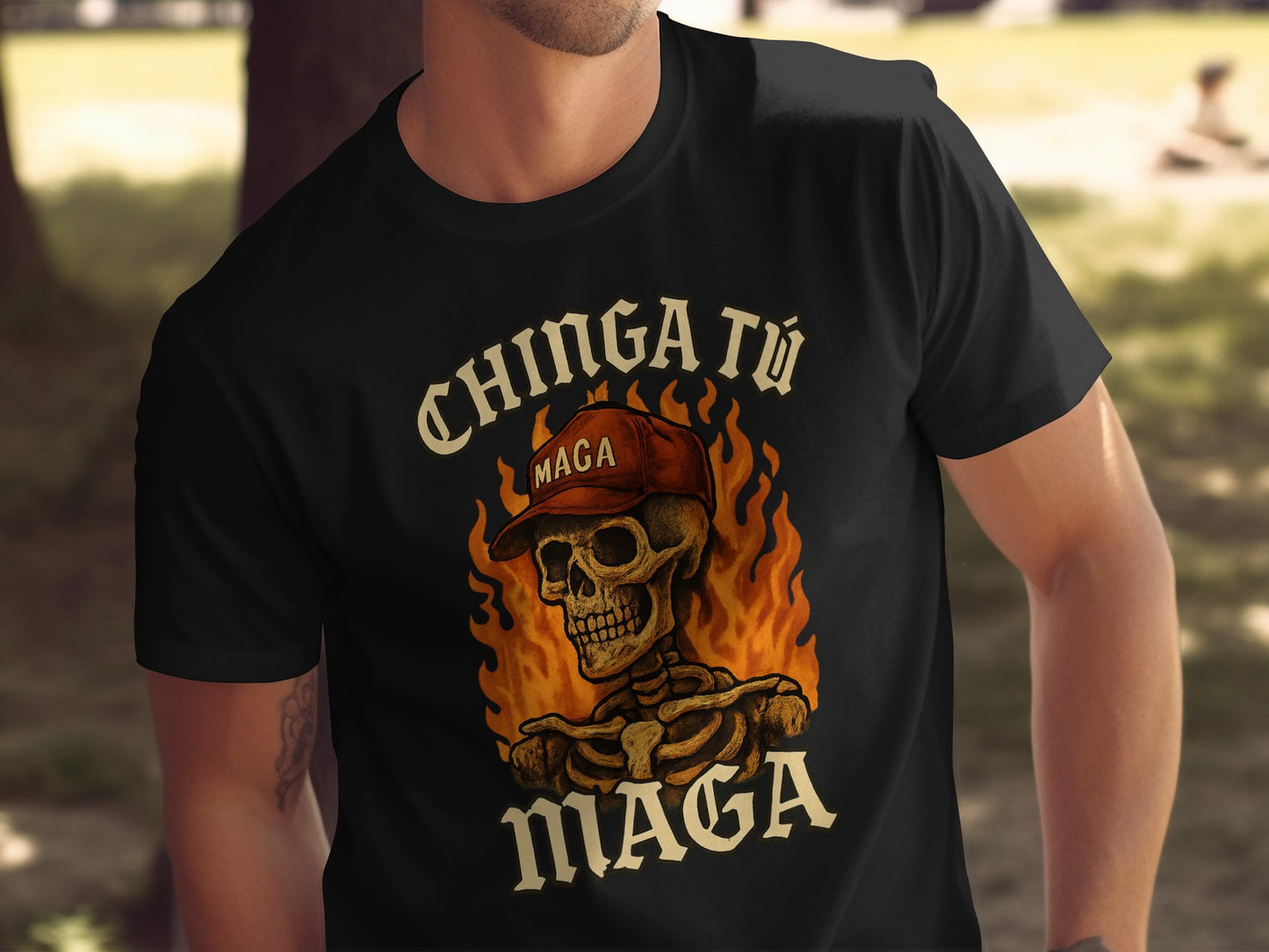 Chinga Tu MAGA Skull Flame Graphic T-shirt product
