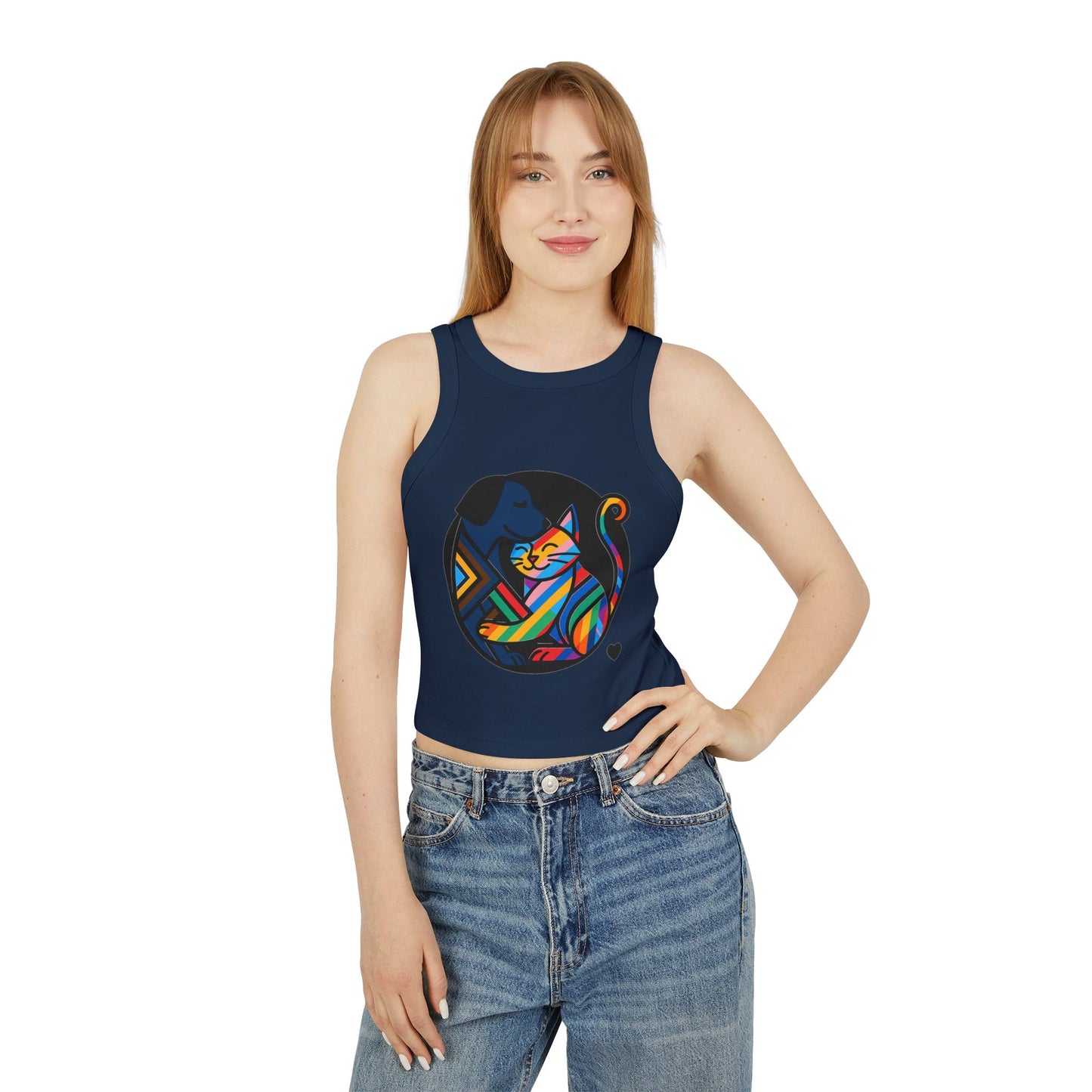 Pride tank top Colorful Animal Love Women's Racer Tank Top - Cute Cat and Dog Design
