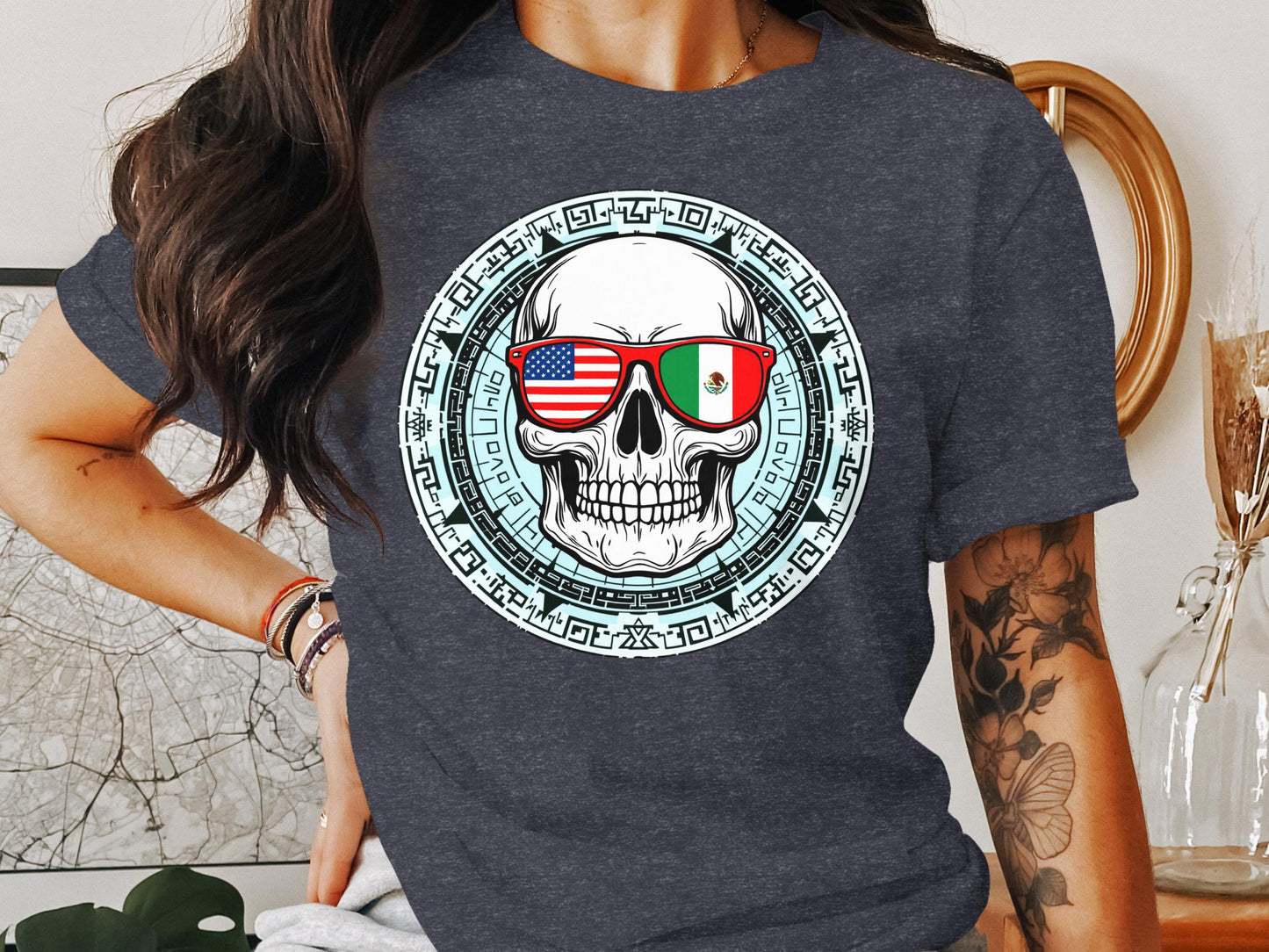 Skull Wearing Sunglasses Flag Shirt Aztec Product Type