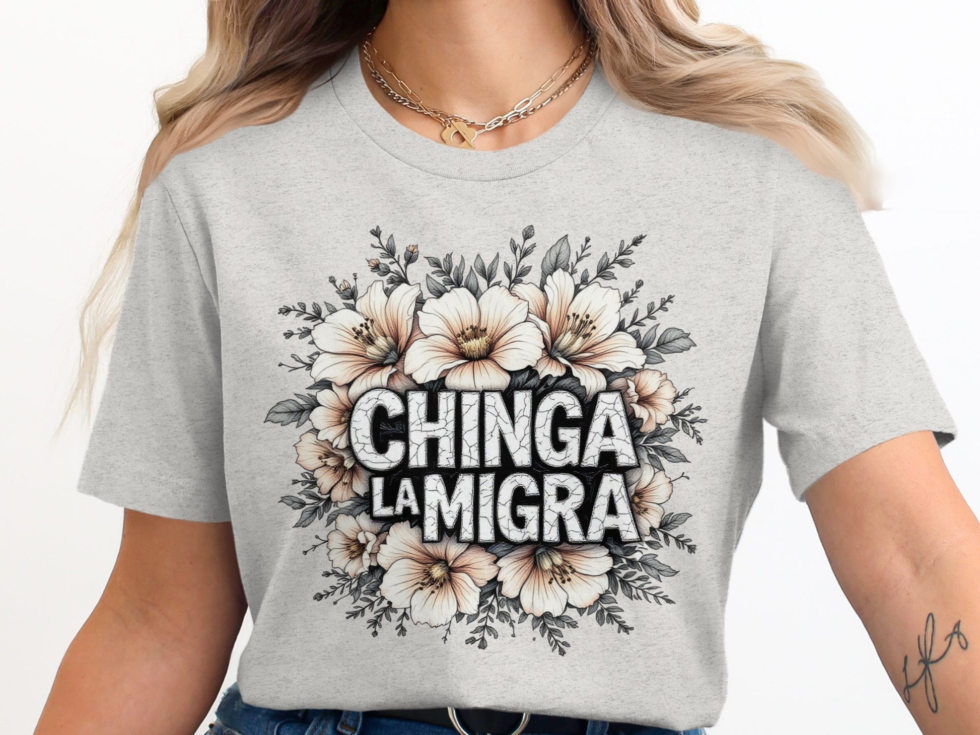 Chinga La Migra Floral Graphic T-shirt product type