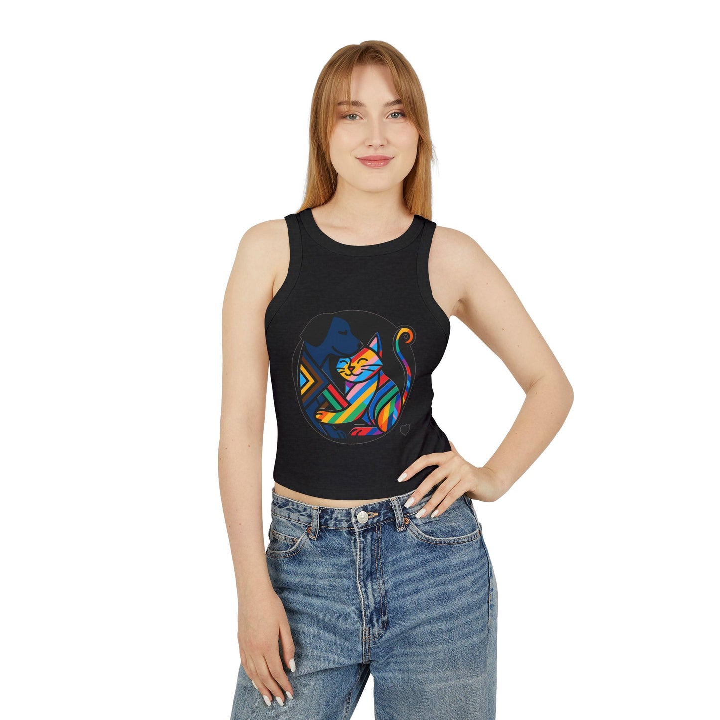 Pride tank top Colorful Animal Love Women's Racer Tank Top - Cute Cat and Dog Design