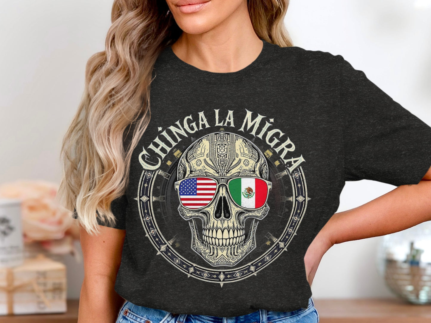 Chinga La Migra Skull Design T Shirt product type