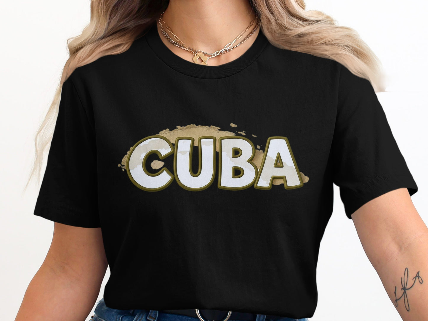 Stylish Black Cuba Graphic Print Tee Shirt product