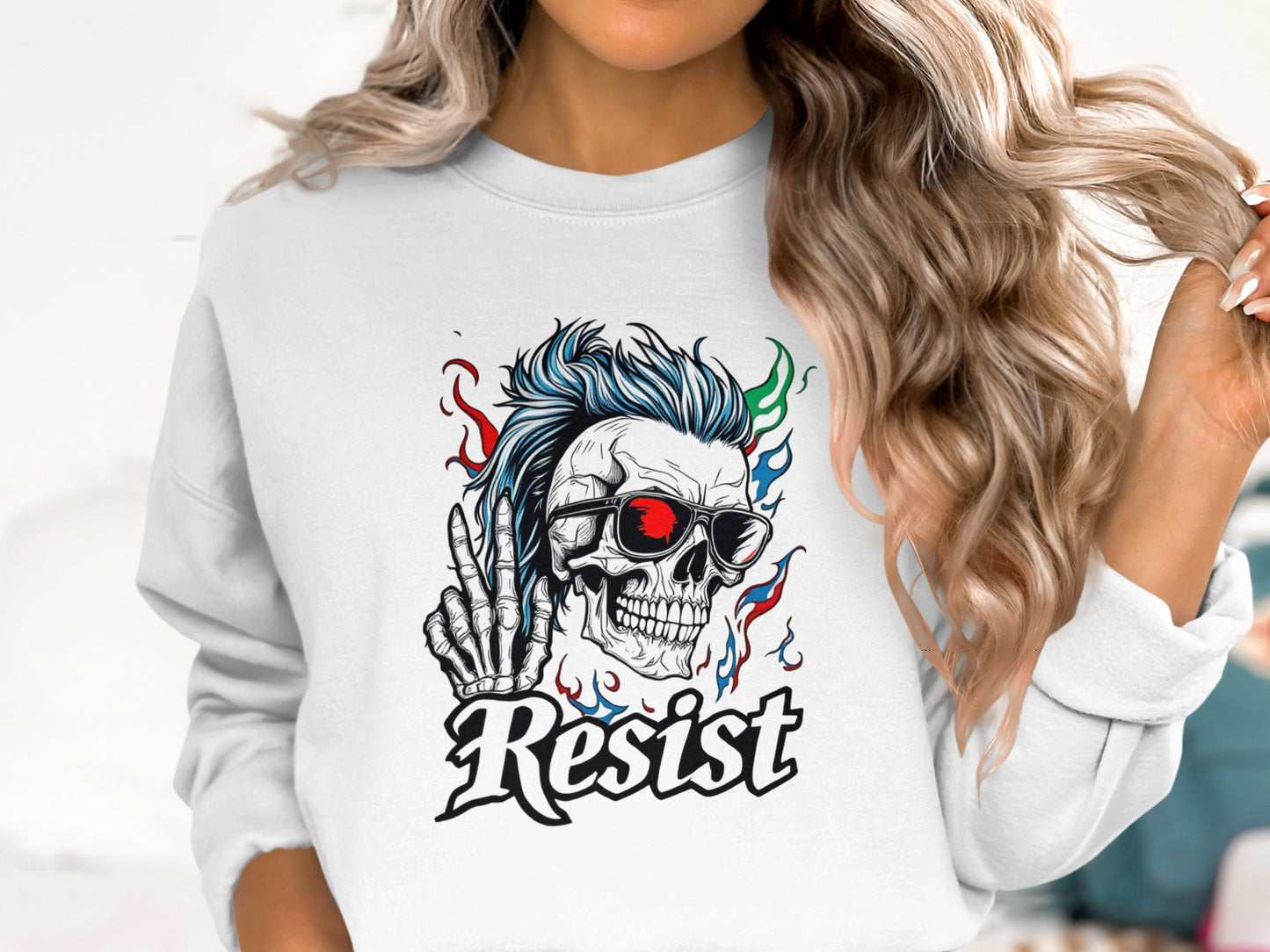 Rock and Roll Skull Graphic Resist Sweatshirt product
