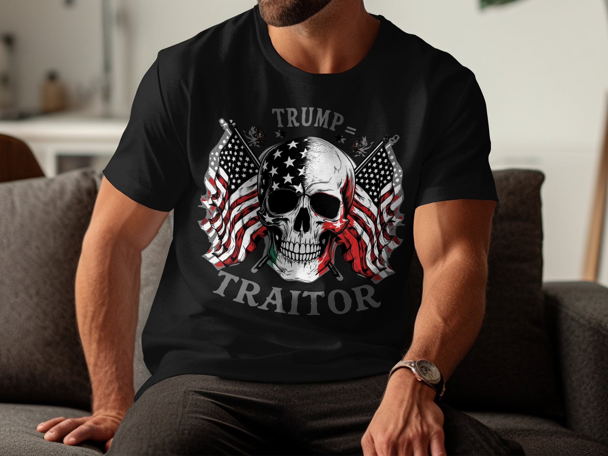 Trump Traitor Skull with USA Flag Graphic Shirt product type