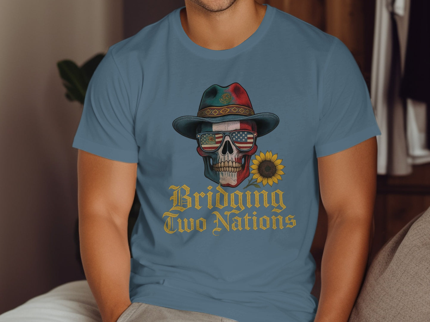 Bridging Two Nations Skull Sunflower Hat T-shirt product