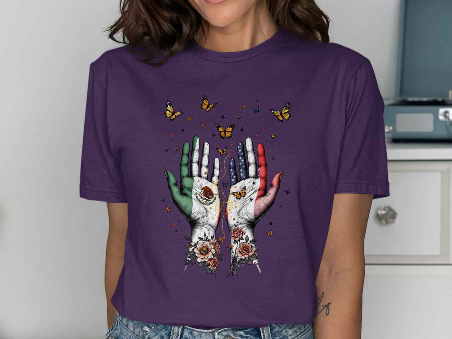 Colorful Butterfly Hands Mexican Flag T-Shirt product type