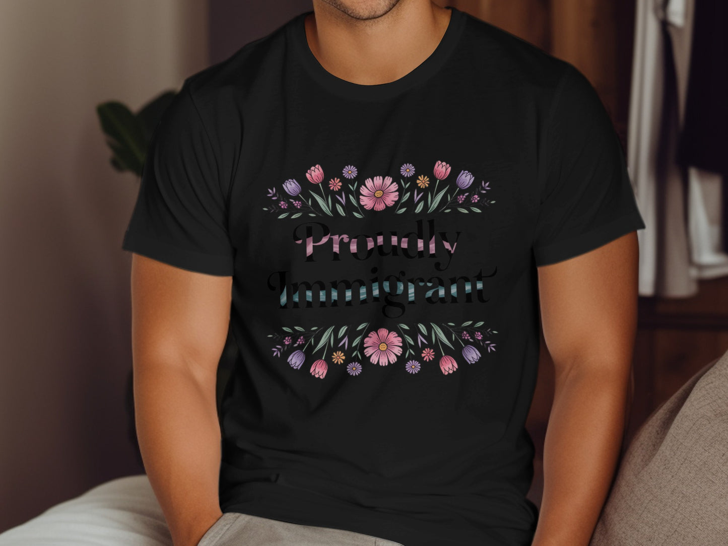 Proudly Immigrant Floral Design T-Shirt Product