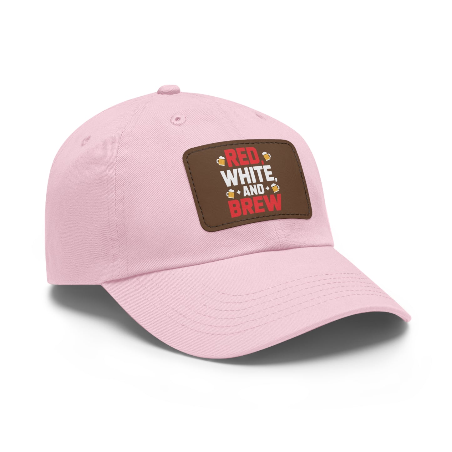 Red White and Brew Dad Hat with Leather Patch - Perfect for Beer Lovers