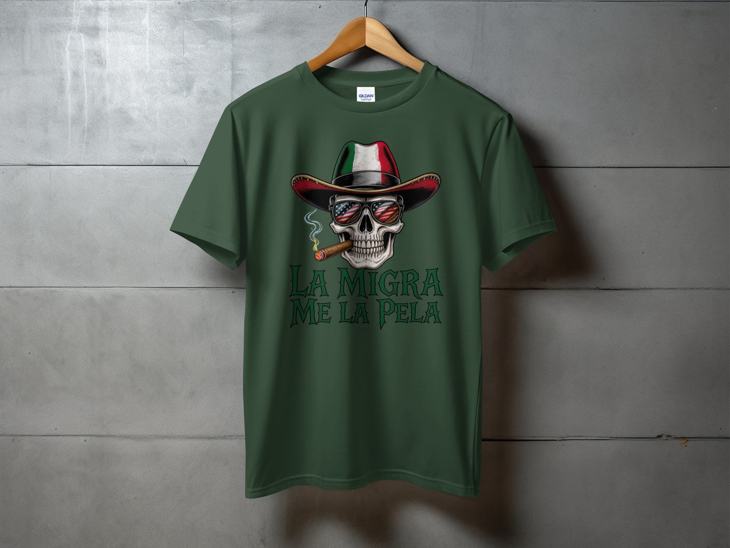 Skull with Hat and Cigar La Migra Me La Pela product type