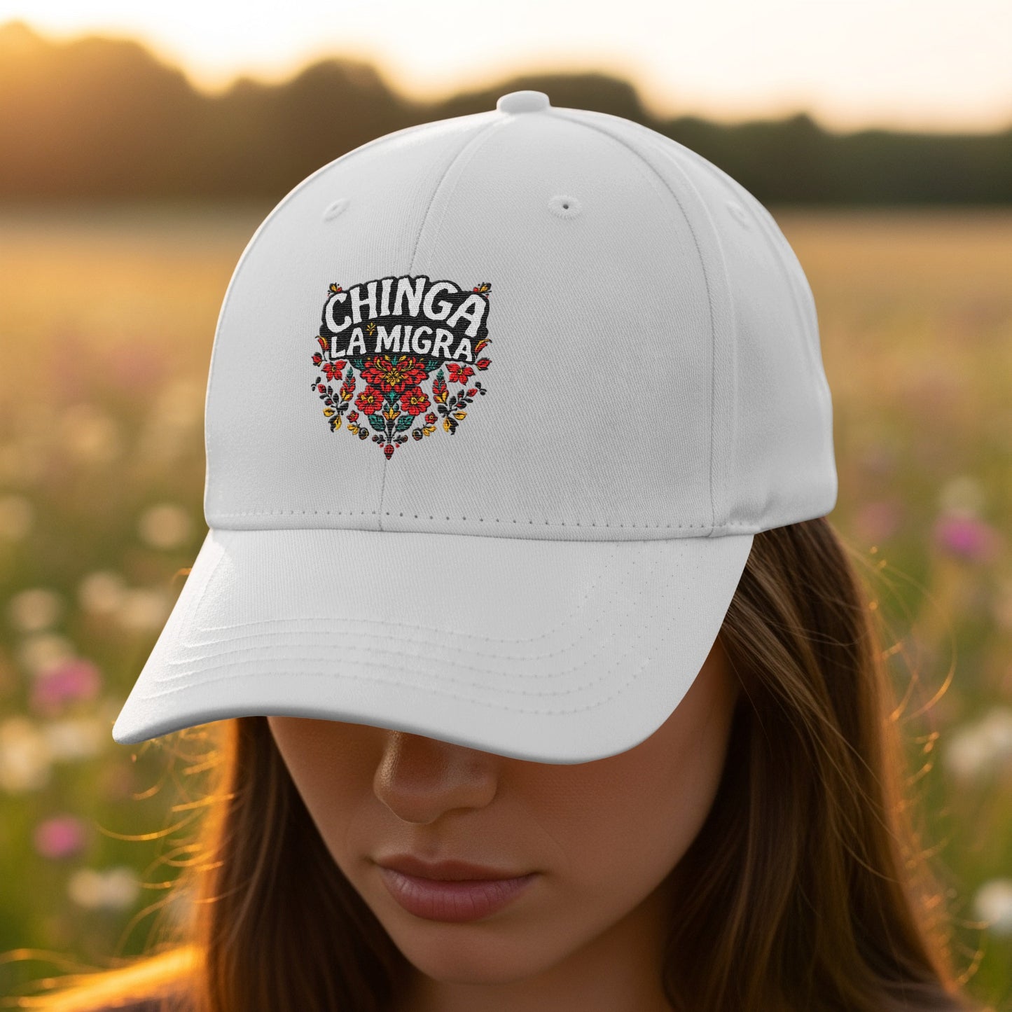 Chinga La Migra Embroidered White Cap Hat product type