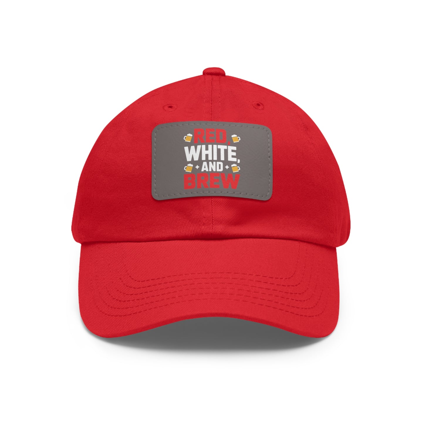 Red White and Brew Dad Hat with Leather Patch - Perfect for Beer Lovers