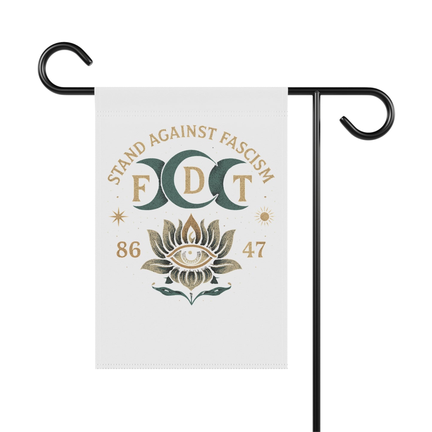 Stand Against Fascism Garden Flag — FDT Moon & Lotus Decorative Yard Banner