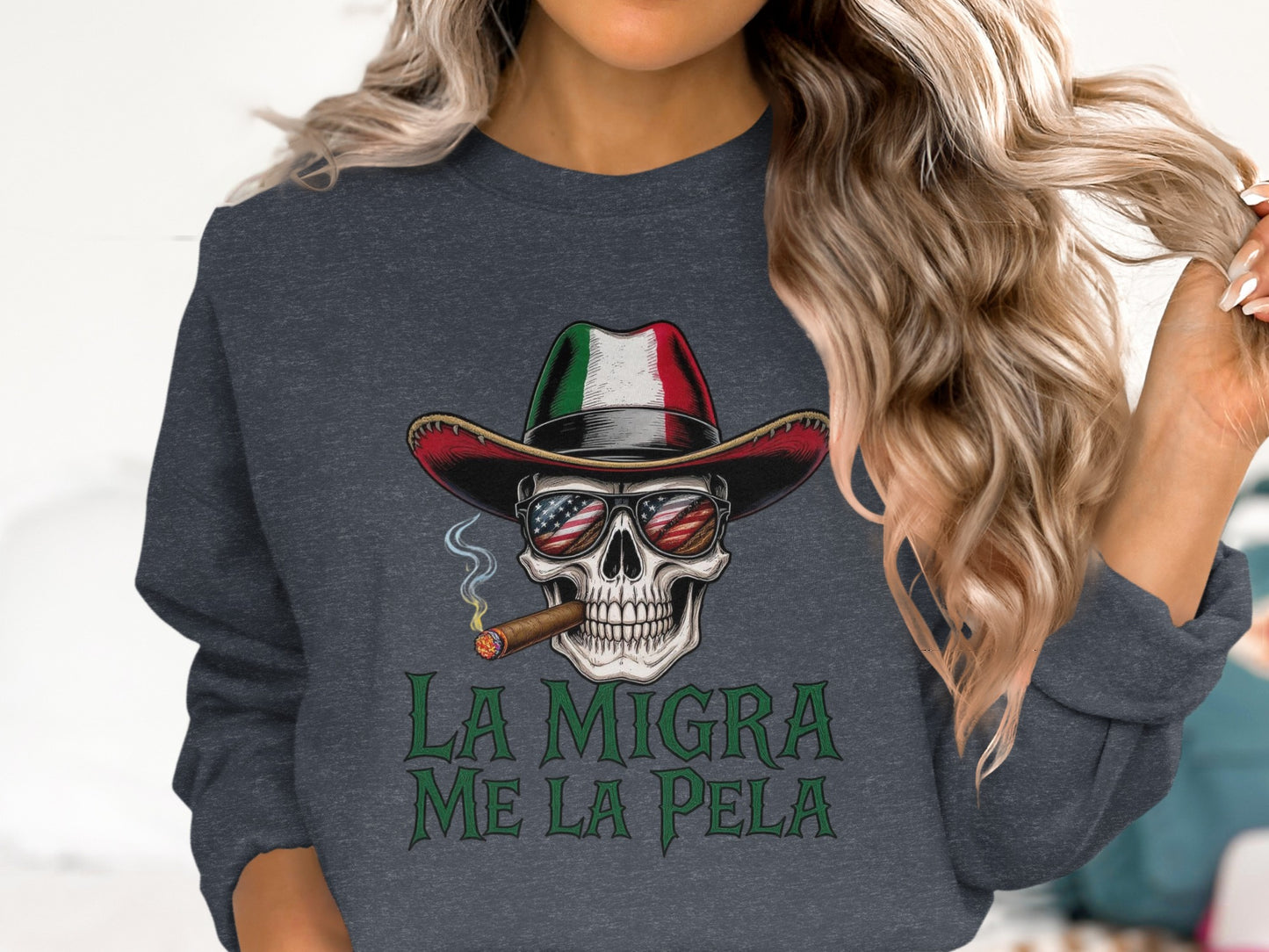 La Migra Me La Pela Funny Skull T-Shirt Product Type