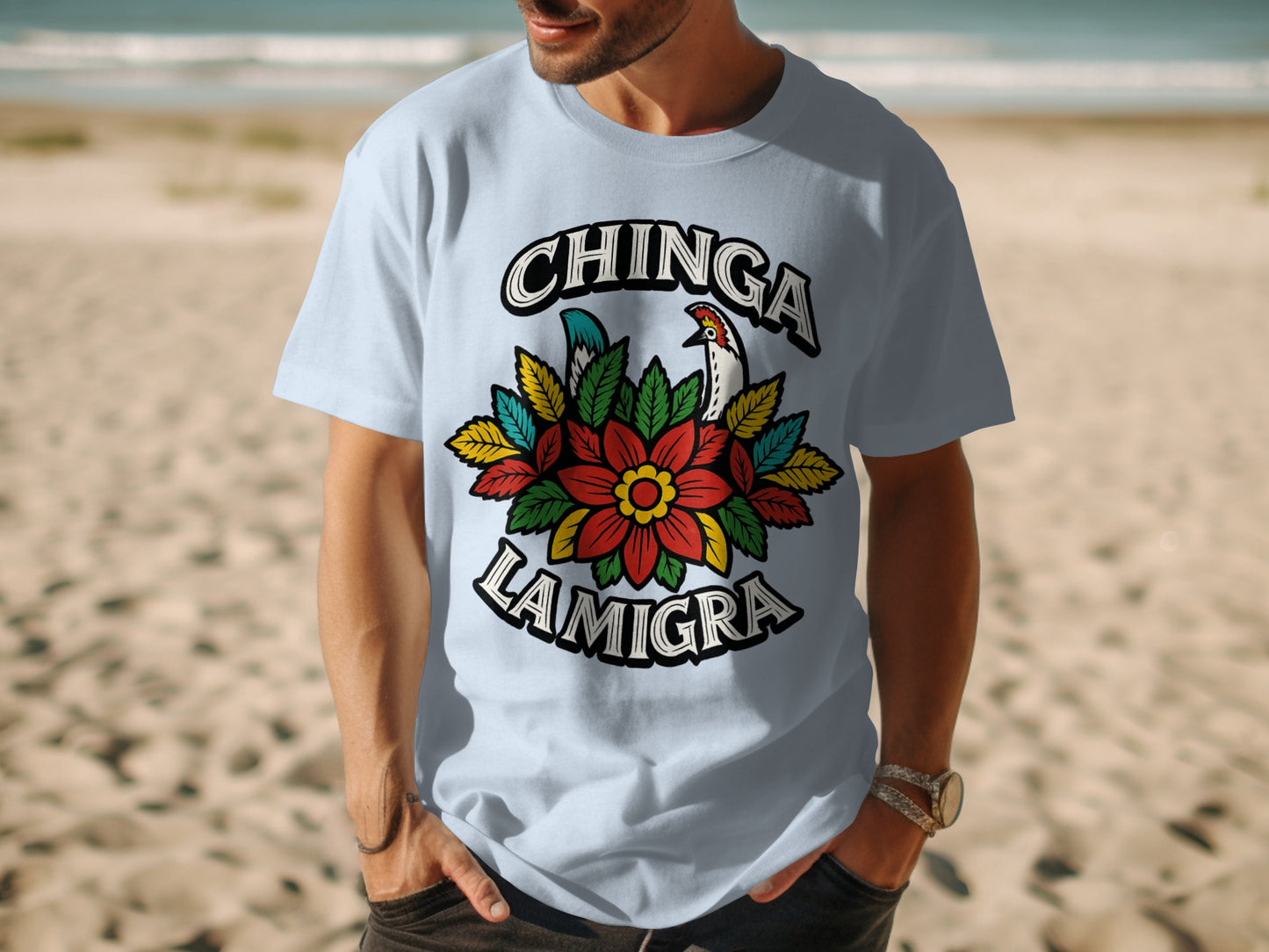 Chinga La Migra Colorful Floral Graphic T-Shirt Product
