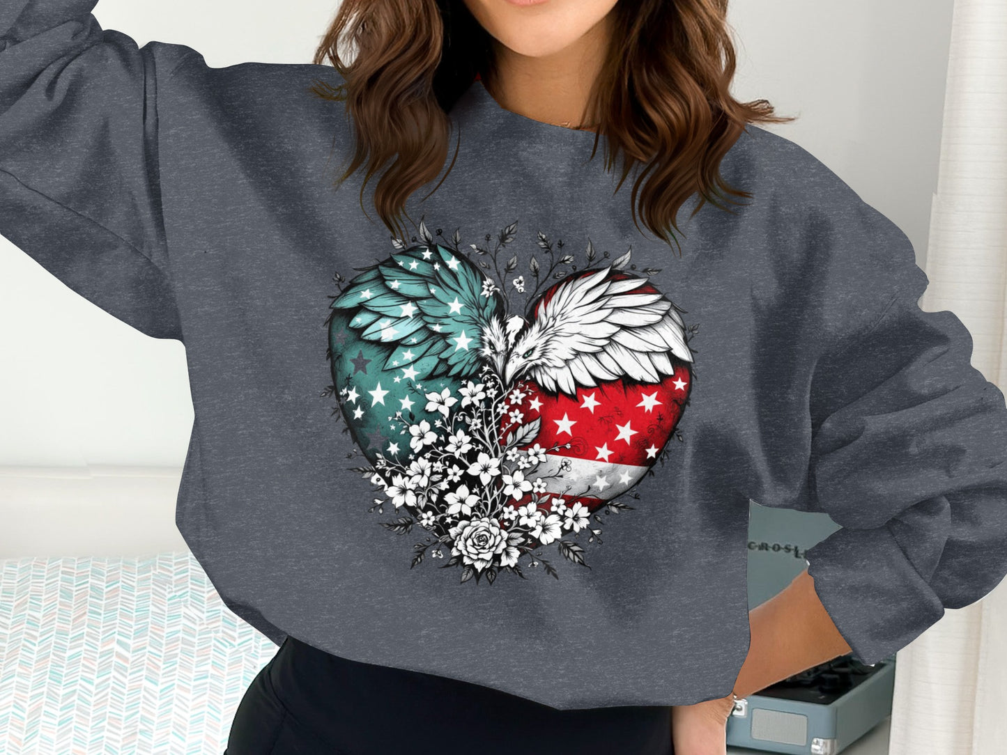 Mexican and American Heart Wings Graphic Sweatshirt product