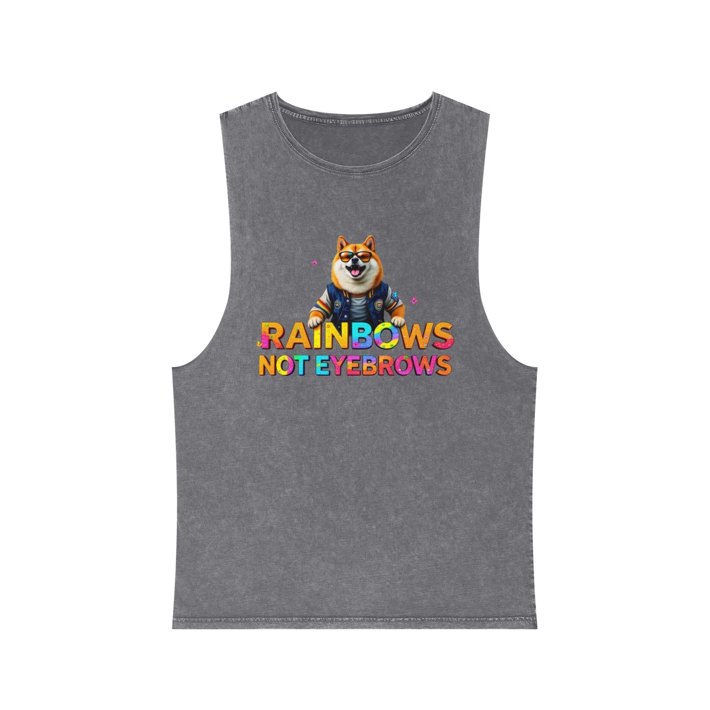 Unisex Stonewash Tank Top - 'Rainbows Not Eyebrows' Graphic Tee