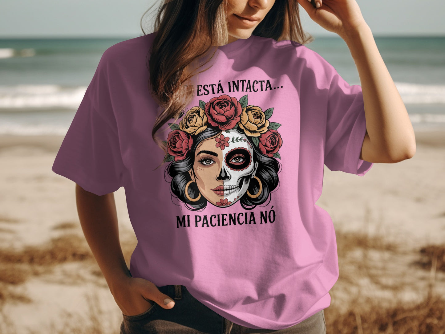 Print Skull Flower Crown Mi Paciencia No T-shirt product type