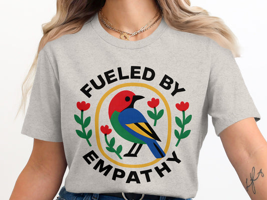 Fueled By Empathy Colorful Bird Graphic T-shirt