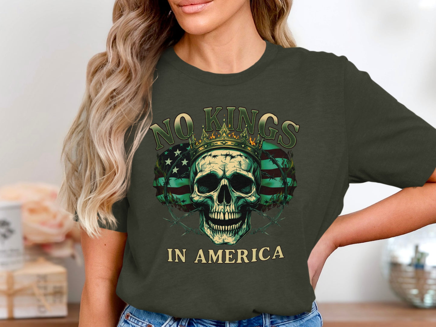 No Kings in America Skull Crown Graphic T-Shirt
