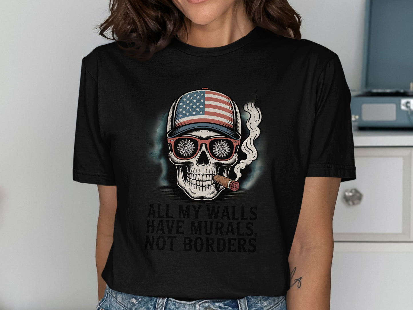 American Flag Hat Skull with Cigar Graphic T-shirt product type