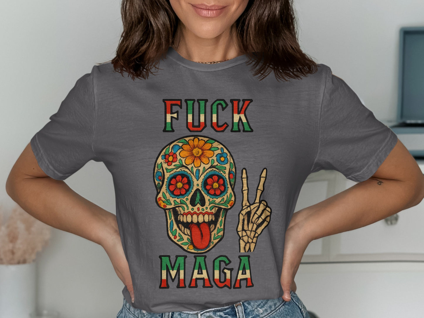 Fuck MAGA Colorful Skull Graphic T-Shirt product